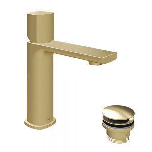 Vado Cameo Leverless Satin Brass Low Pressure Mono Basin Mixer Tap