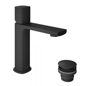 Vado Cameo Leverless Matt Black Mono Basin Mixer Tap with Click Clack Waste