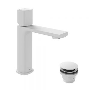 Vado Cameo Leverless Matt White Mono Basin Mixer Tap with Click Clack Waste