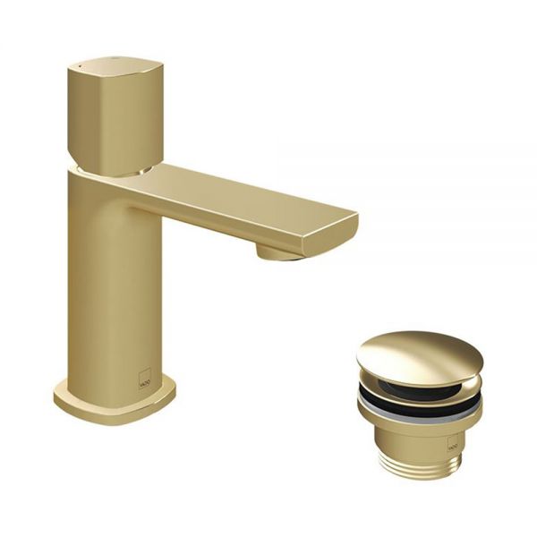 Vado Cameo Leverless Satin Brass Low Pressure Cloakroom Mono Basin Mixer Tap