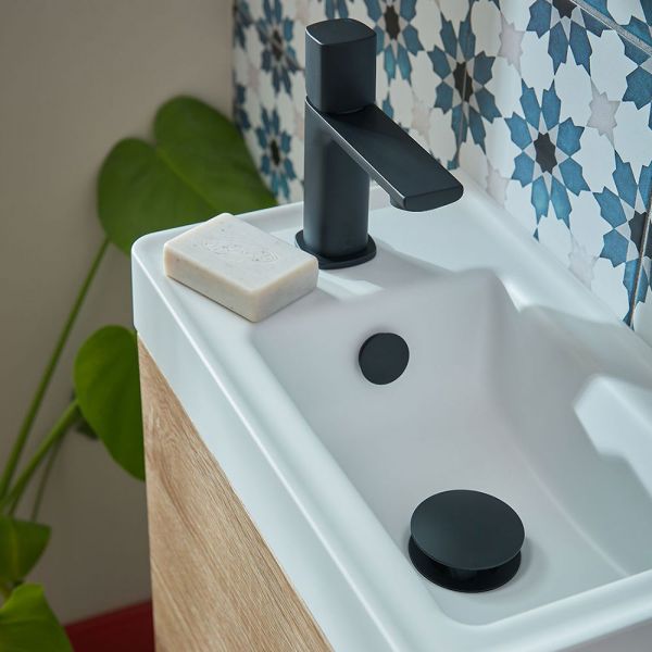 Vado Cameo Leverless Matt Black Cloakroom Mono Basin Mixer Tap with Waste #2