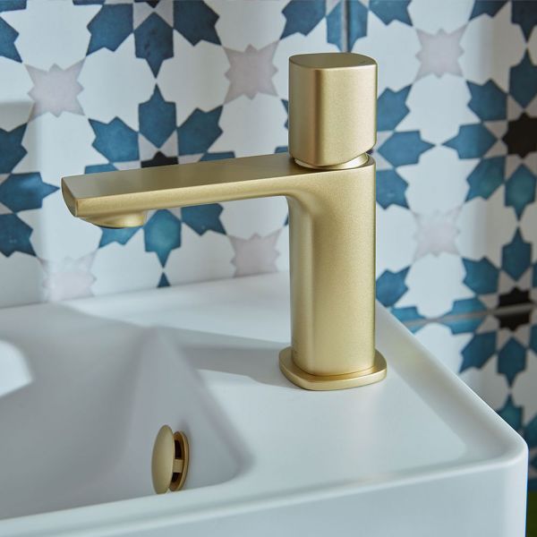 Vado Cameo Leverless Satin Brass Cloakroom Mono Basin Mixer Tap with Waste #3