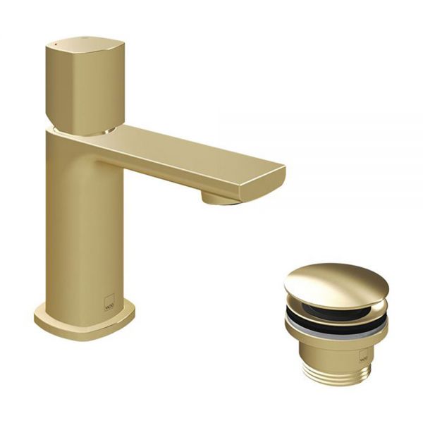 Vado Cameo Leverless Satin Brass Cloakroom Mono Basin Mixer Tap with Waste