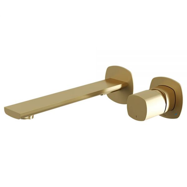 Vado Cameo Leverless Satin Brass Low Pressure Wall Mounted Basin Mixer Tap