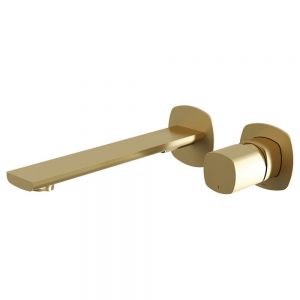 Vado Cameo Leverless Satin Brass Low Pressure Wall Mounted Basin Mixer Tap
