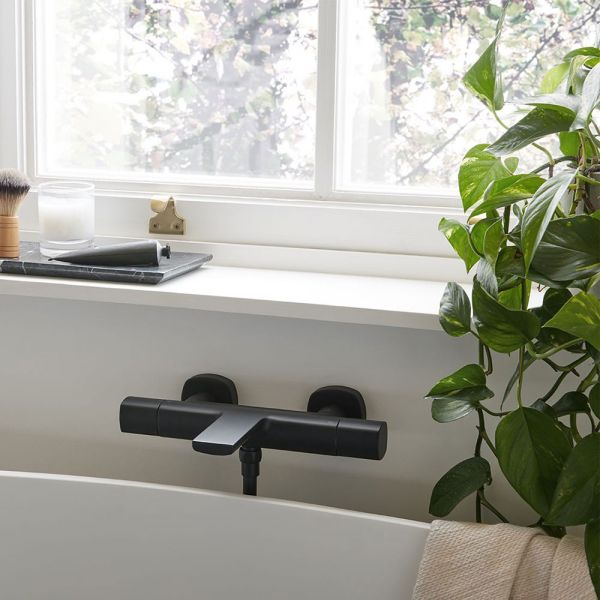Vado Cameo Leverless Matt Black Wall Mounted Thermostatic Bath Shower Mixer Tap #3