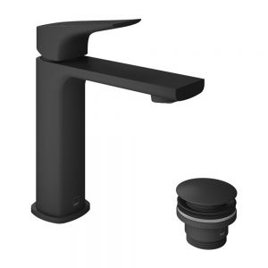 Vado Cameo Levered Matt Black Mono Basin Mixer Tap with Click Clack Waste