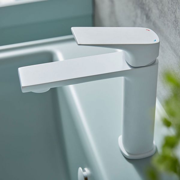 Vado Cameo Levered Matt White Mono Basin Mixer Tap with Click Clack Waste #5