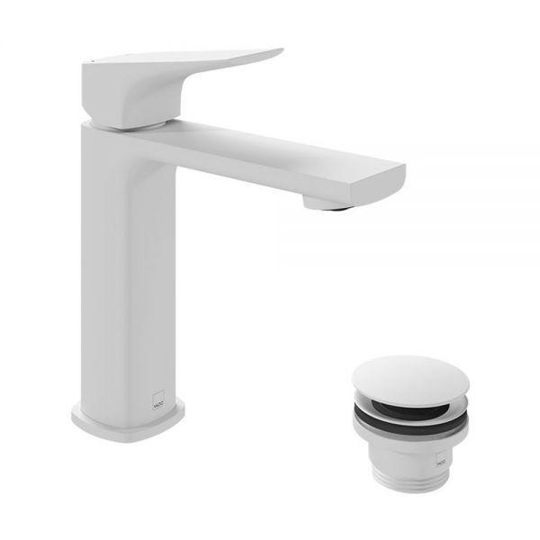 Vado Cameo Levered Matt White Mono Basin Mixer Tap with Click Clack Waste