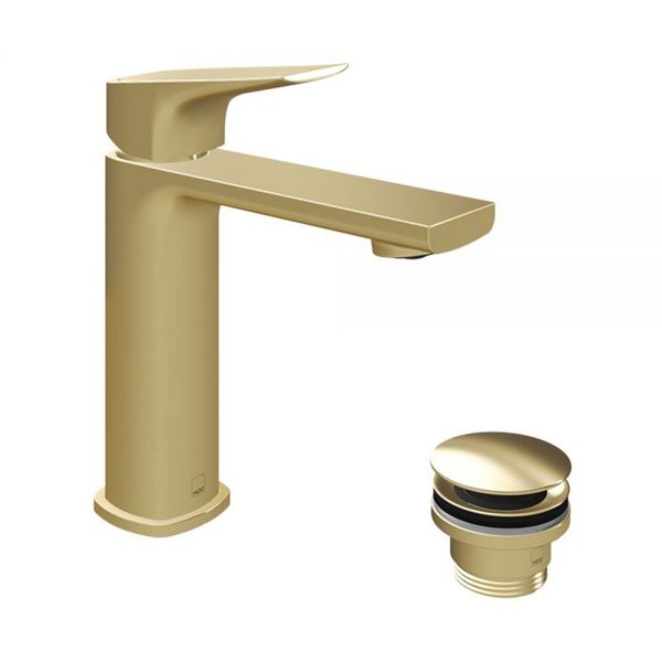 Vado Cameo Levered Satin Brass Mono Basin Mixer Tap with Click Clack Waste
