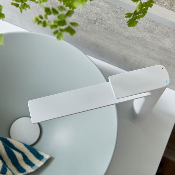 Vado Cameo Levered Matt White Tall Mono Basin Mixer Tap #3