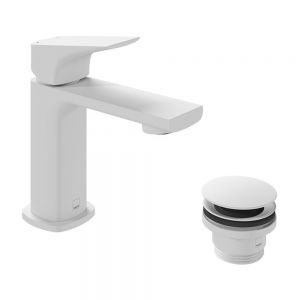 Vado Cameo Levered Matt White Cloakroom Mono Basin Mixer Tap with Waste