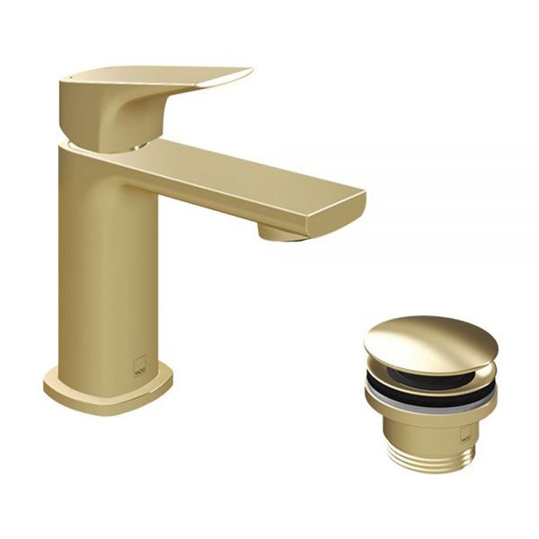 Vado Cameo Levered Satin Brass Cloakroom Mono Basin Mixer Tap with Waste