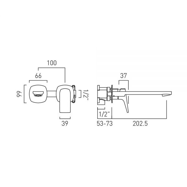 Vado Cameo Levered Chrome Low Pressure Wall Mounted Basin Mixer Tap #2