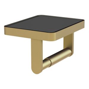 Vado Cameo Satin Brass Toilet Roll Holder with Black Glass
