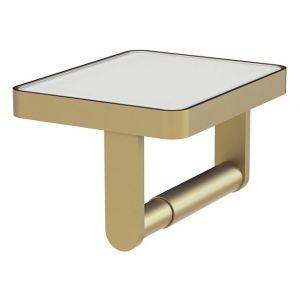 Vado Cameo Satin Brass Toilet Roll Holder with White Glass