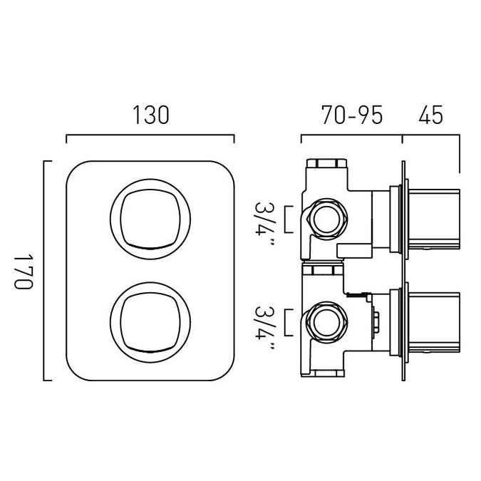 Vado Cameo Matt Black Two Outlet Concealed Thermostatic Shower Valve