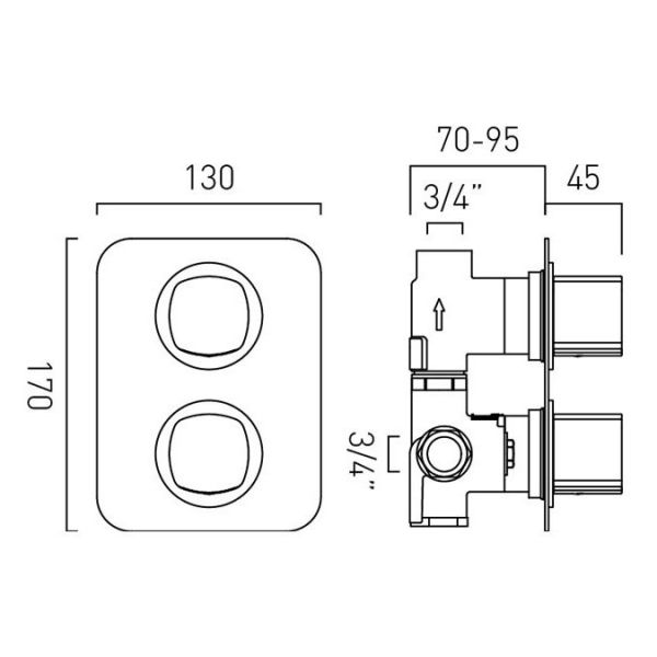 Vado Cameo Satin Brass One Outlet Concealed Thermostatic Shower Valve #2