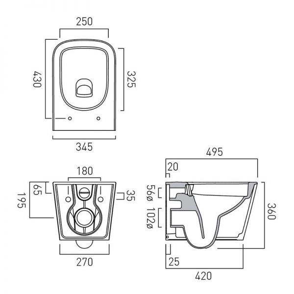Vado Cameo Square Rimless Wall Hung Toilet #6