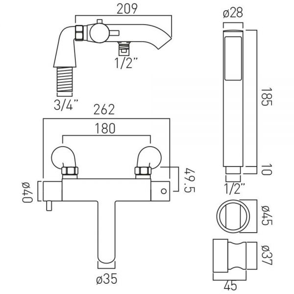Vado Celsius Chrome Thermostatic Bath Shower Mixer Tap #2