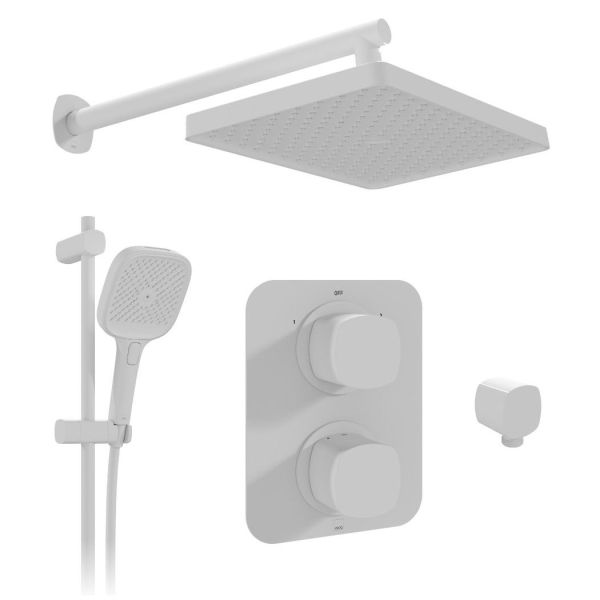 Vado Cameo Matt White Concealed 2 Outlet Thermostatic Shower Pack with Riser Rail