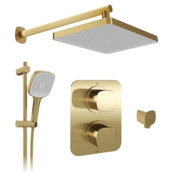 Vado Cameo Satin Brass Concealed 2 Outlet Thermostatic Shower Pack with Riser Rail