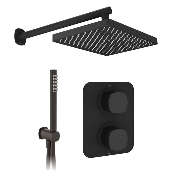 Vado Cameo Matt Black Concealed 2 Outlet Thermostatic Shower Pack
