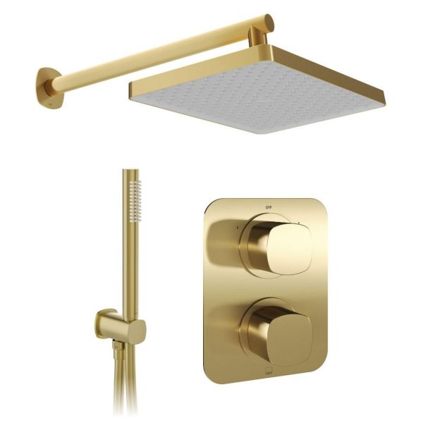 Vado Cameo Satin Brass Concealed 2 Outlet Thermostatic Shower Pack