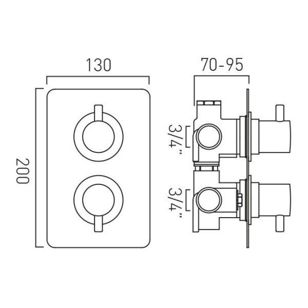 Vado Celsius Chrome 2 Outlet Thermostatic Shower Valve #2