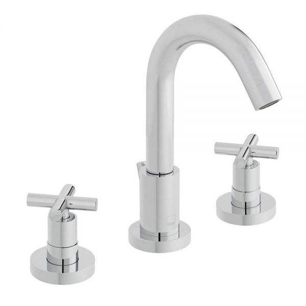 Vado Elements Chrome Deck Mounted 3 Hole Basin Mixer Tap with Pop Up Waste