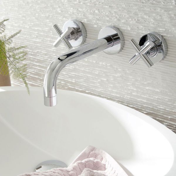 Vado Elements Chrome 3 Hole Wall Mounted Basin Mixer Tap #2