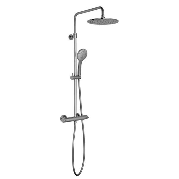 Vado Individual Nebula Brushed Gunmetal Thermostatic Exposed Bar Valve Shower Kit