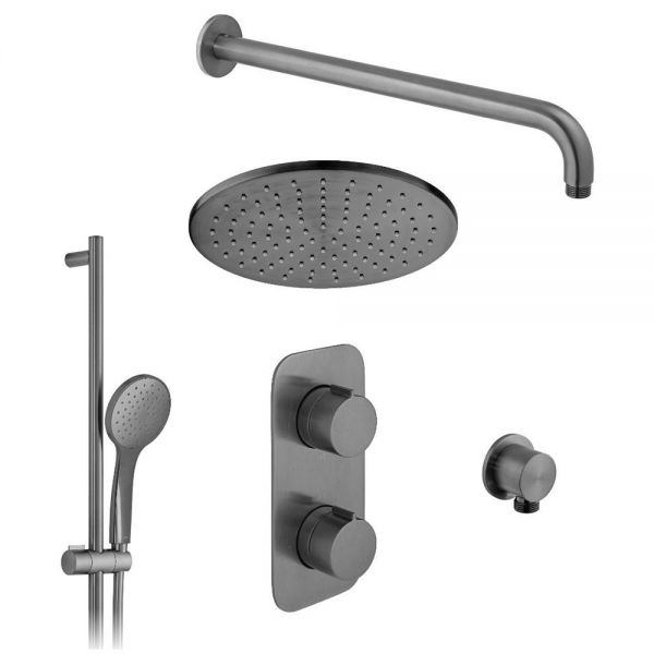 Vado Individual Tablet Altitude Brushed Gunmetal 2 Outlet Thermostatic Shower Pack with Riser Rail
