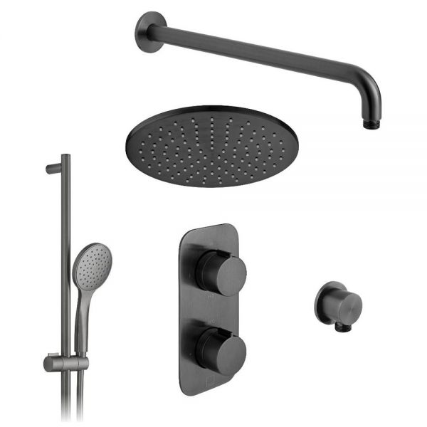 Vado Individual Tablet Altitude Brushed Black 2 Outlet Thermostatic Shower Pack with Riser Rail