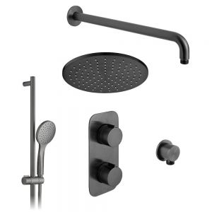 Vado Individual Tablet Altitude Brushed Black 2 Outlet Thermostatic Shower Pack with Riser Rail