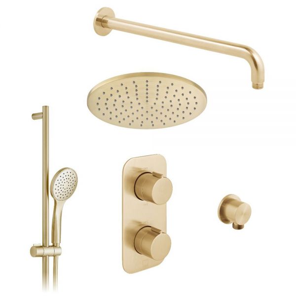 Vado Individual Tablet Altitude Brushed Gold 2 Outlet Thermostatic Shower Pack with Riser Rail