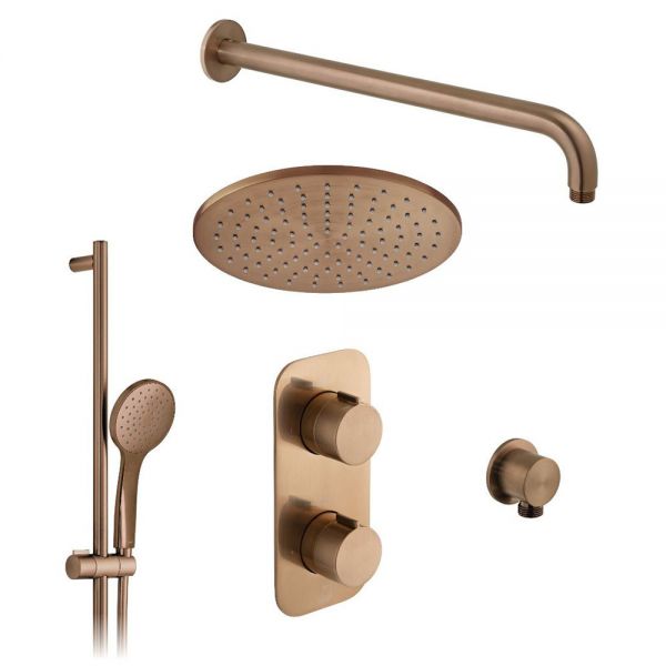 Vado Individual Tablet Altitude Brushed Bronze 2 Outlet Thermostatic Shower Pack with Riser Rail