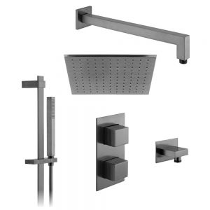 Vado Individual Tablet Notion Brushed Gunmetal 2 Outlet Thermostatic Shower Pack with Riser Rail