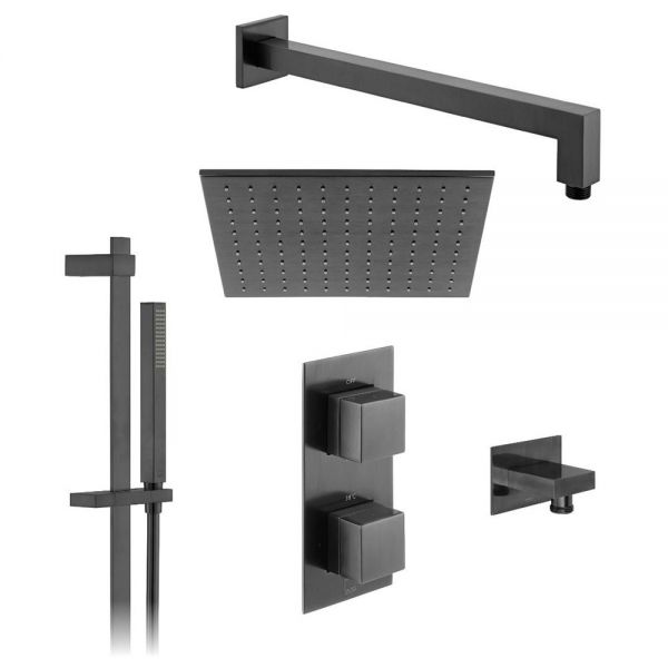Vado Individual Tablet Notion Brushed Black 2 Outlet Thermostatic Shower Pack with Riser Rail