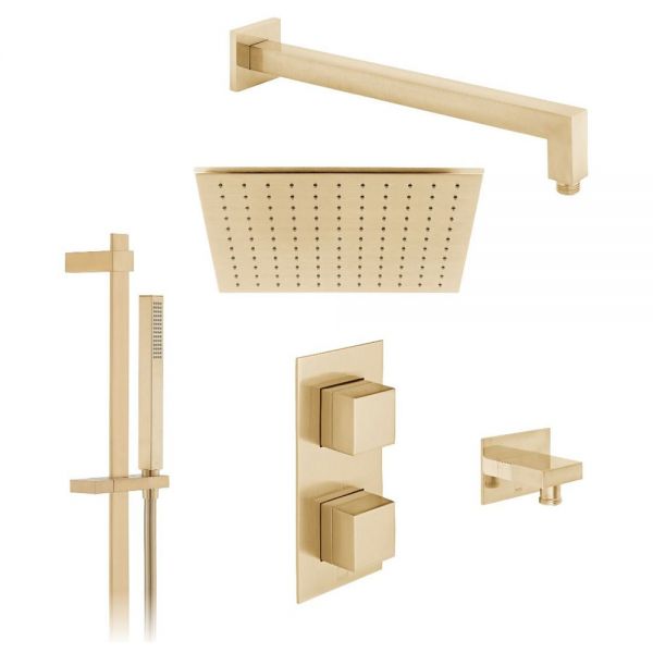 Vado Individual Tablet Notion Brushed Gold 2 Outlet Thermostatic Shower Pack with Riser Rail