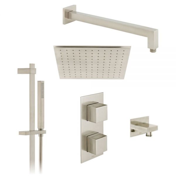 Vado Individual Tablet Notion Brushed Nickel 2 Outlet Thermostatic Shower Pack with Riser Rail