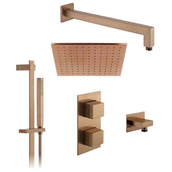 Vado Individual Tablet Notion Brushed Bronze 2 Outlet Thermostatic Shower Pack with Riser Rail