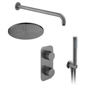 Vado Individual Tablet Altitude Brushed Gunmetal Concealed 2 Outlet Thermostatic Shower Pack