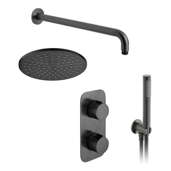 Vado Individual Tablet Altitude Brushed Black Concealed 2 Outlet Thermostatic Shower Pack
