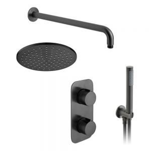 Vado Individual Tablet Altitude Brushed Black Concealed 2 Outlet Thermostatic Shower Pack