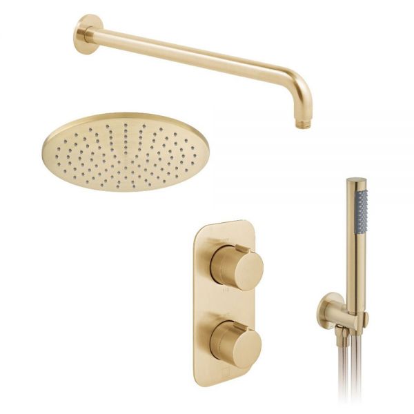 Vado Individual Tablet Altitude Brushed Gold Concealed 2 Outlet Thermostatic Shower Pack