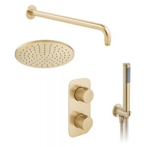Vado Individual Tablet Altitude Brushed Gold Concealed 2 Outlet Thermostatic Shower Pack