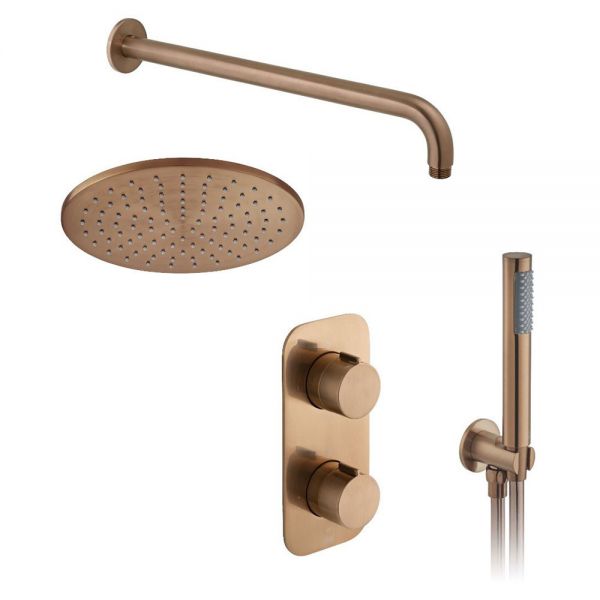 Vado Individual Tablet Altitude Brushed Bronze Concealed 2 Outlet Thermostatic Shower Pack