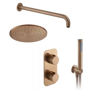 Vado Individual Tablet Altitude Brushed Bronze Concealed 2 Outlet Thermostatic Shower Pack
