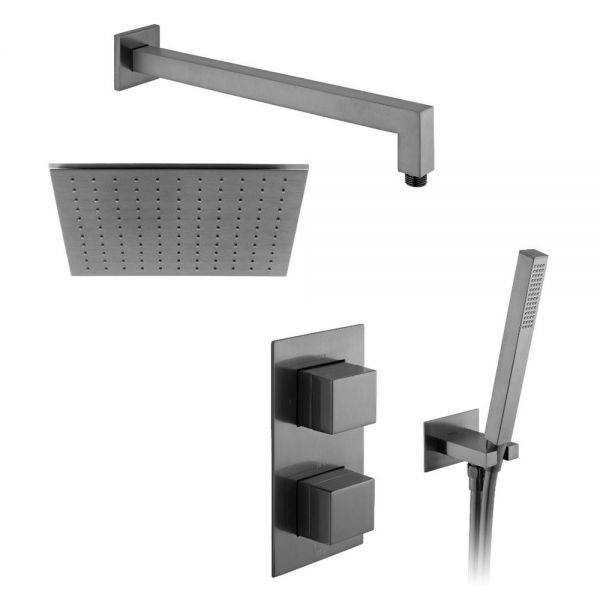 Vado Individual Tablet Notion Brushed Gunmetal Concealed 2 Outlet Thermostatic Shower Pack